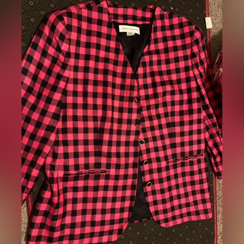 NWOT Jones New York Pink and Black Plaid Blazer